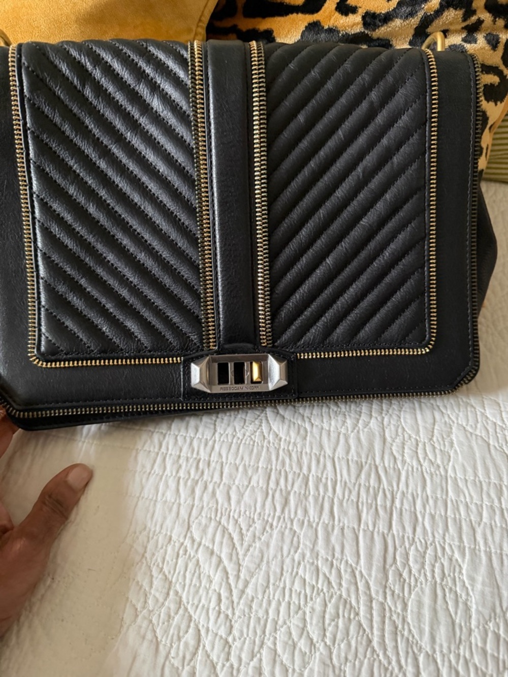Rebecca Minkoff Black Quilted Shoulder Bag with Gold-Tone Hardware
